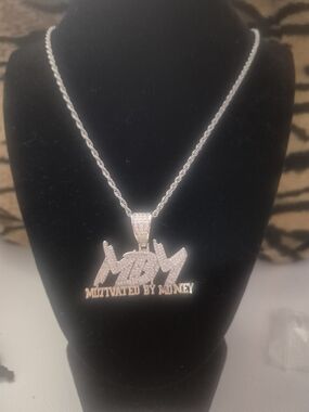 Set: Motivated By Money Silver Pavé Pendant Necklace